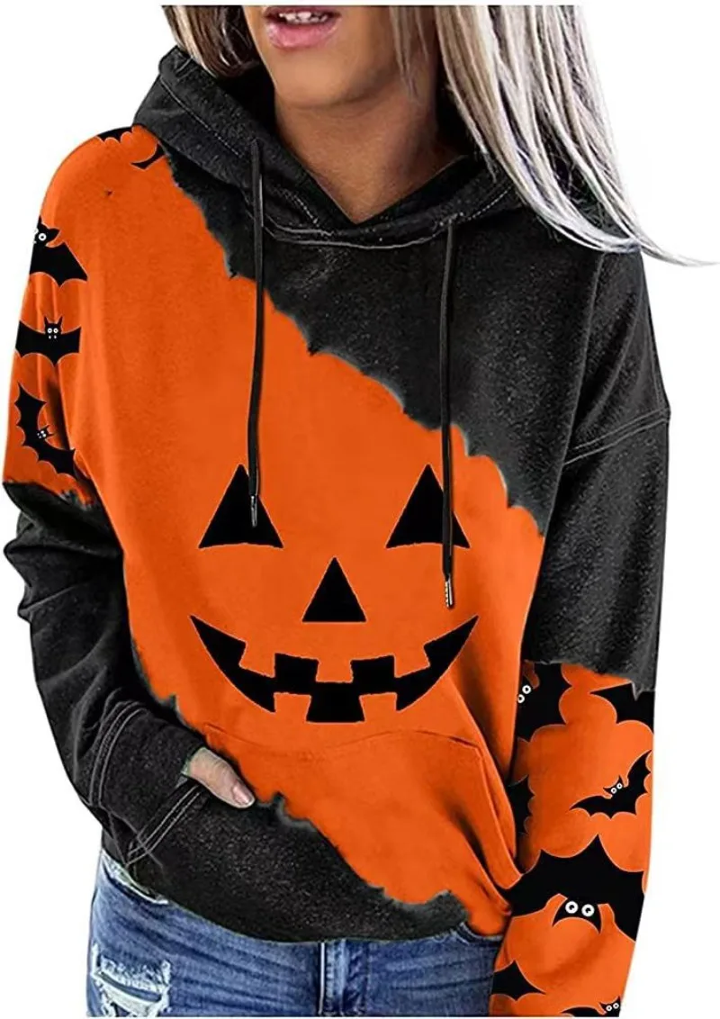 Halloween Cosplay Pullover Hoodie Sweatshirts Halloween Pumpkin Printing Hoodies Fall Fashion Long Sleeve T-shirt for Woman