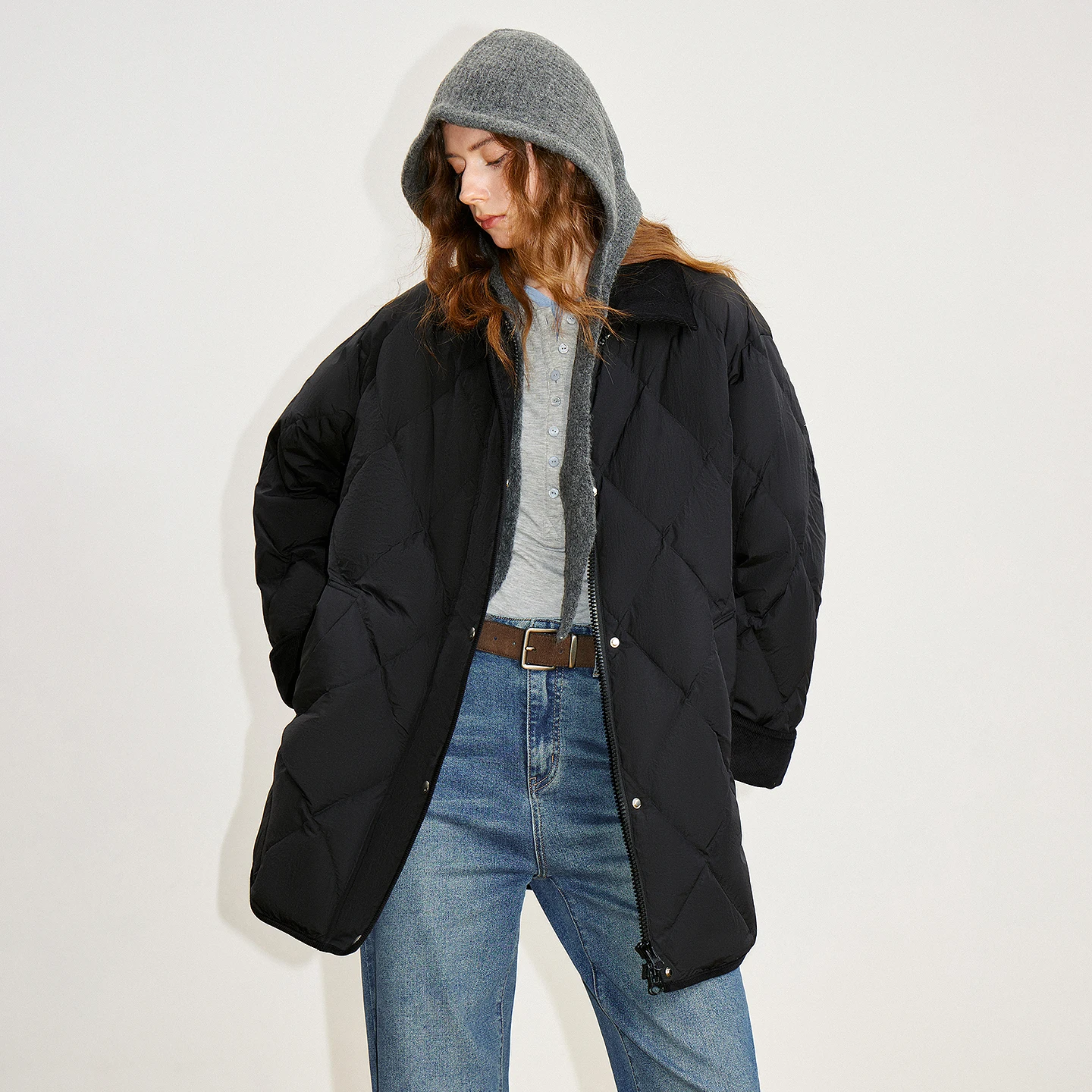 TOYOUTH Women Down Jackets 2025 Winter New Splicing Retro Loose Casual White Duck Down Warm Outerwear