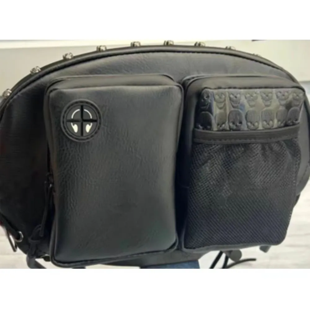 Motorcycle USB Skull Vintage Side Bag Pu Leather Back Seat Tail Bag Fit for Harley