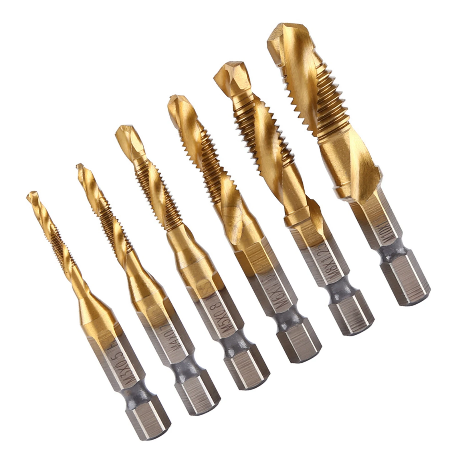 موضوع الحنفية أداة متري الموضوع M3-M10 التيتانيوم المغلفة HSS الحفر والحنفية بت 1/4 "عرافة عرقوب التنصت أداة المسمار الصنابير أداة مجموعة #5