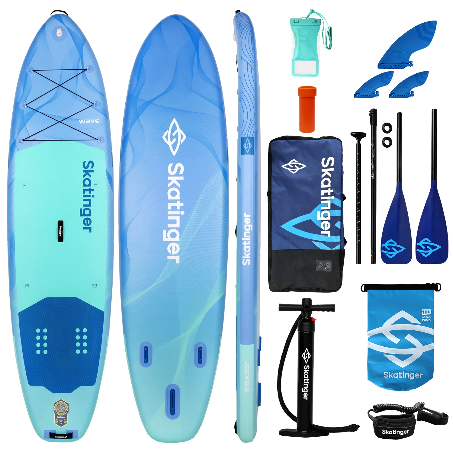 

Надувная доска для паддлбординга SKATINGER 11'6''x35''x6'' для взрослых, водонепроницаемая, для стоячего использования, SUP-доска с аксессуарами для водных видов спорта
