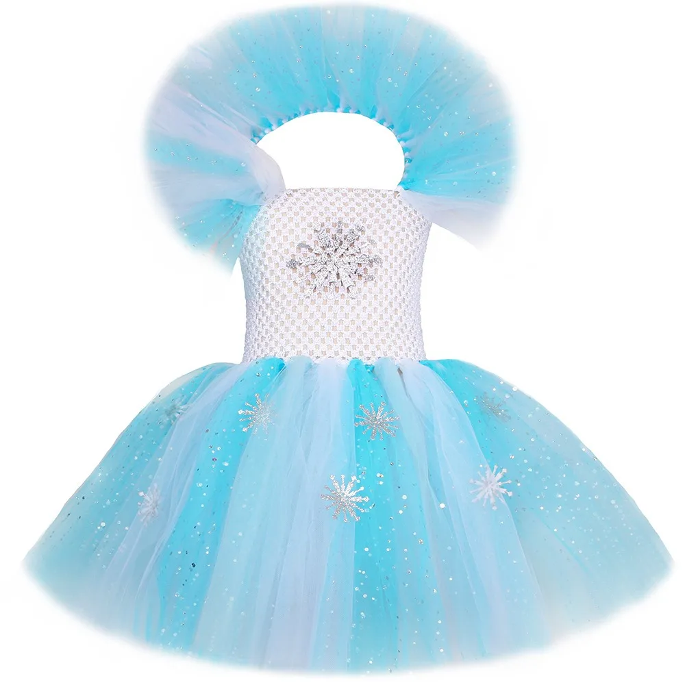 2024 Princess Skirt Girls\' Frozen Costume Sequin Snowflake Mesh Puff Skirt Children\'s Performance Costume