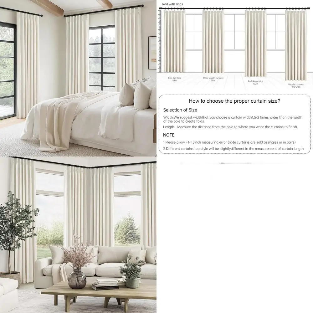 

90 Inch Oatmeal Linen Curtains with Full Blackout, Insulated & Soundproof Pleated Drapes for Bedroom and Living Room