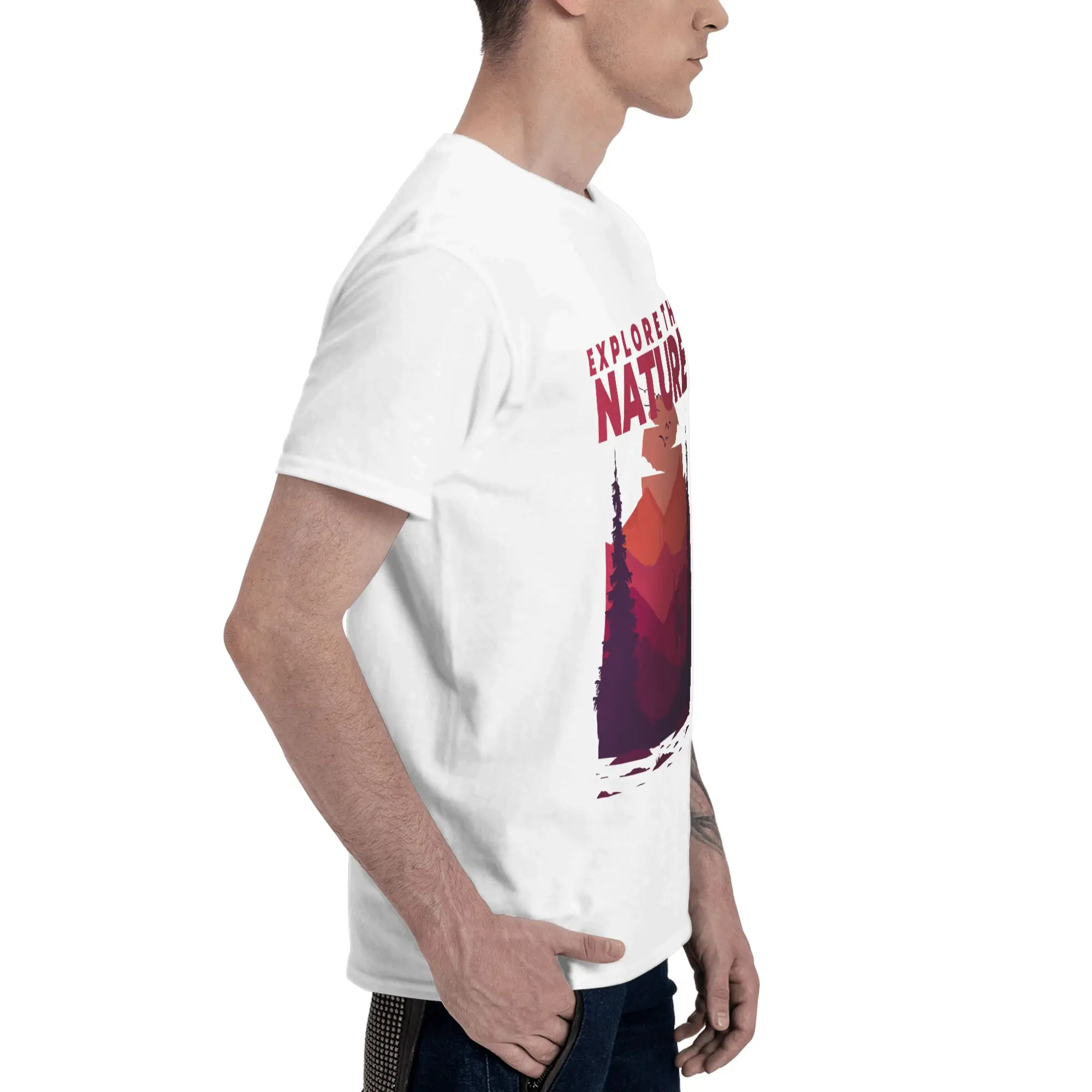 Explore The Nature Mountain Sunset Print Men's T-Shirt Clothes  Tees Short Sleeve fugees Cotton