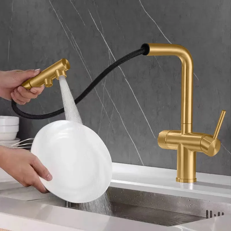 Cold And Hot Mixer Faucet Water Purifier Stainless Steel 304 Tap Kitchen Faucet With Pull Down Sprayer