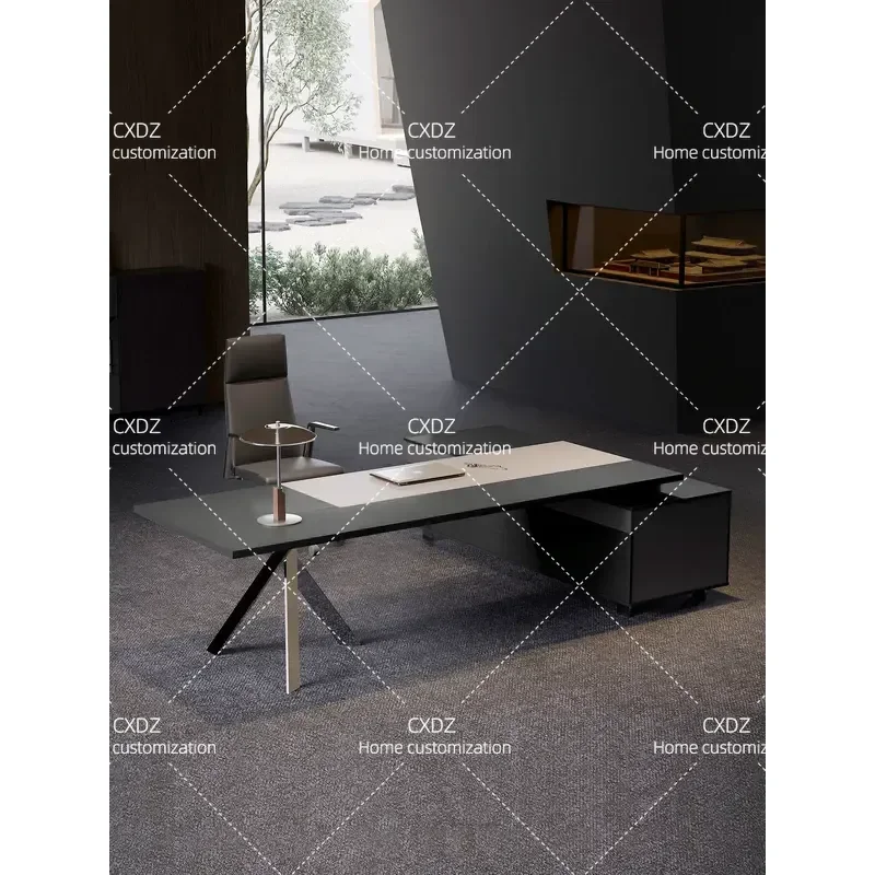 Black Executive Desk and Chair Set Modern High End Office Furniture for President Manager Young Fashion Workplace Combination