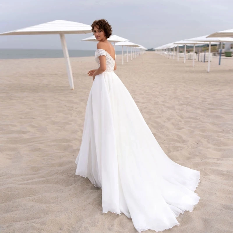 Sexy Một Dòng Cưới Dresses Cao Chia Phụ Nữ Của 2023 Bridal Bãi Biển Sexy Tắt Vai Ren Bridal Gowns Robe De mariée Vestido