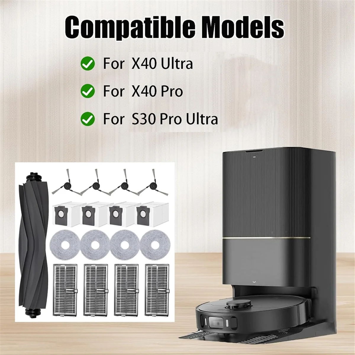 Great-For X40 Ultra / X40 Pro / S30 Pro Ultra Vacuum Cleaner Main Side Brush HEPA Filters Dust Bags Mop Pads Parts Kit