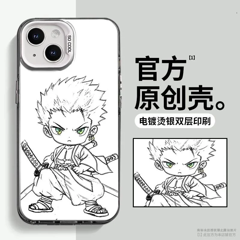 

Japan Anime One Piece Cute Sketch Roronoa Zoro Phone Case for iPhone 11 12 13 14 15 16 17 Pro Max Plus Air Cartoon Back Cover﻿