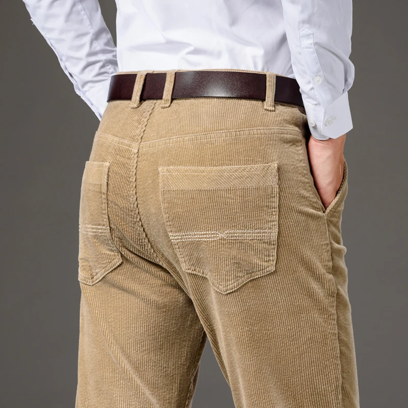 Pantalones rectos ajustados de pana para hombre, pantalones casuales de negocios, cómodos, caqui, ropa clásica de marca
