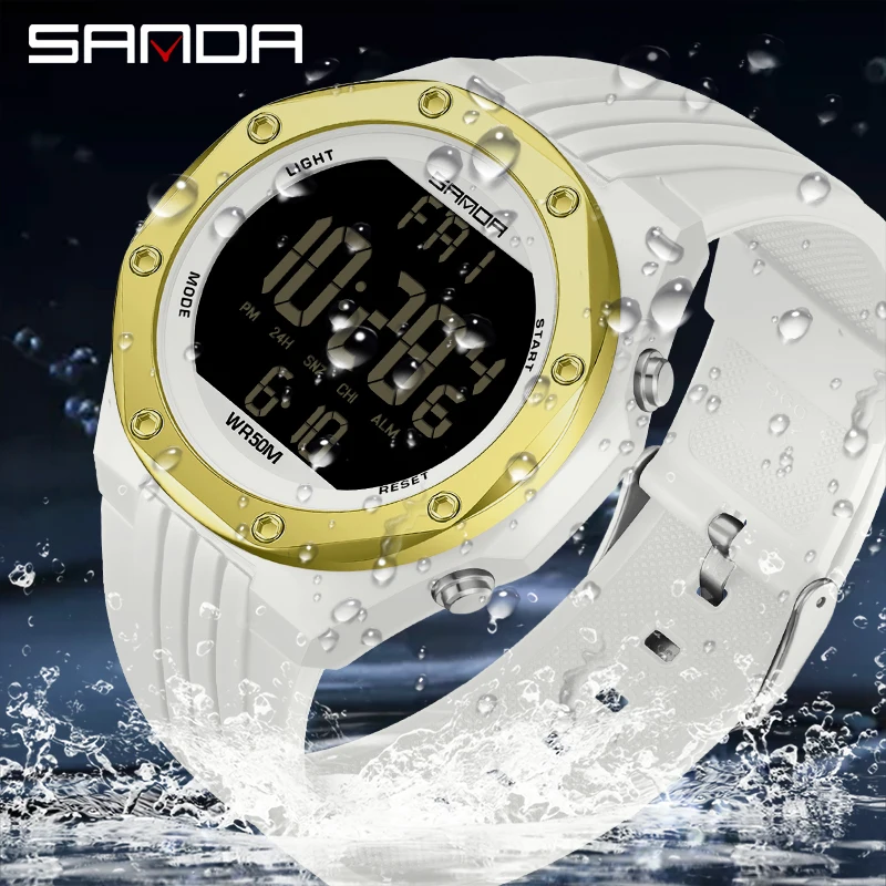 SANDA-Reloj deportivo para hombre, cronógrafo electrónico con pantalla LED HD luminosa, multifuncional, militar, resistente al agua