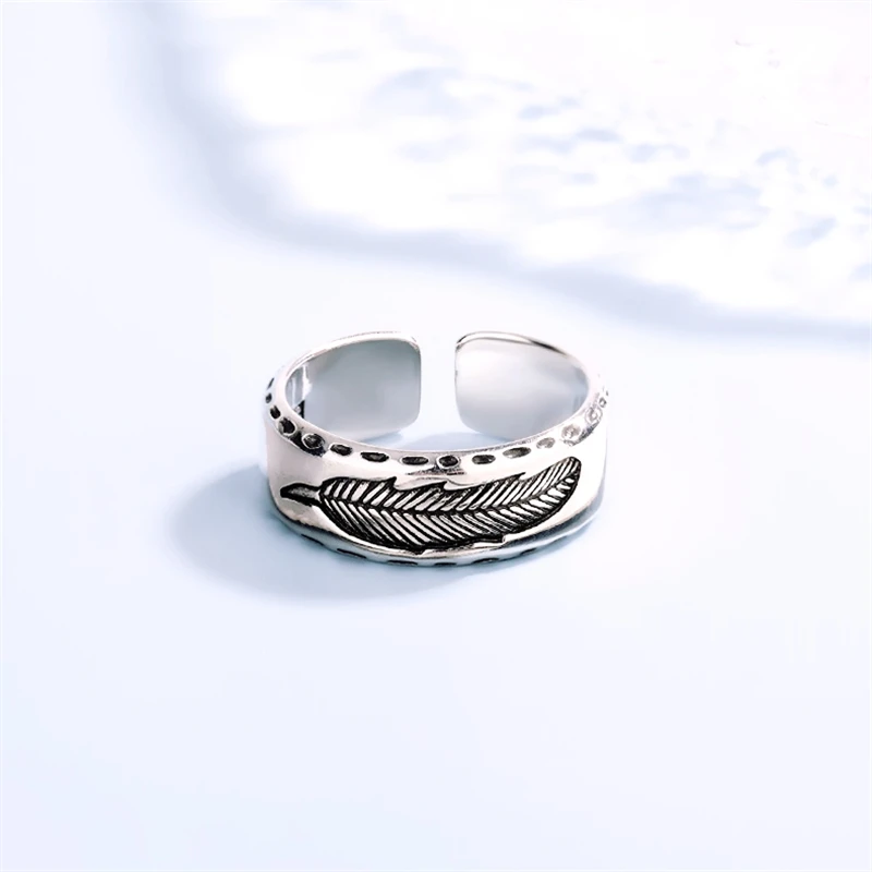 

Sole Memory Vintage Hip-hop Feather 925 Sterling Silver Female Resizable Opening Rings RI1218