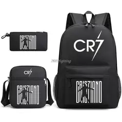 3pcs Novo CR7 Mochila Moda Mochilas Escolares Para Meninos Meninas Adolescentes Laptop Mochilas Com Bolsas De Ombro