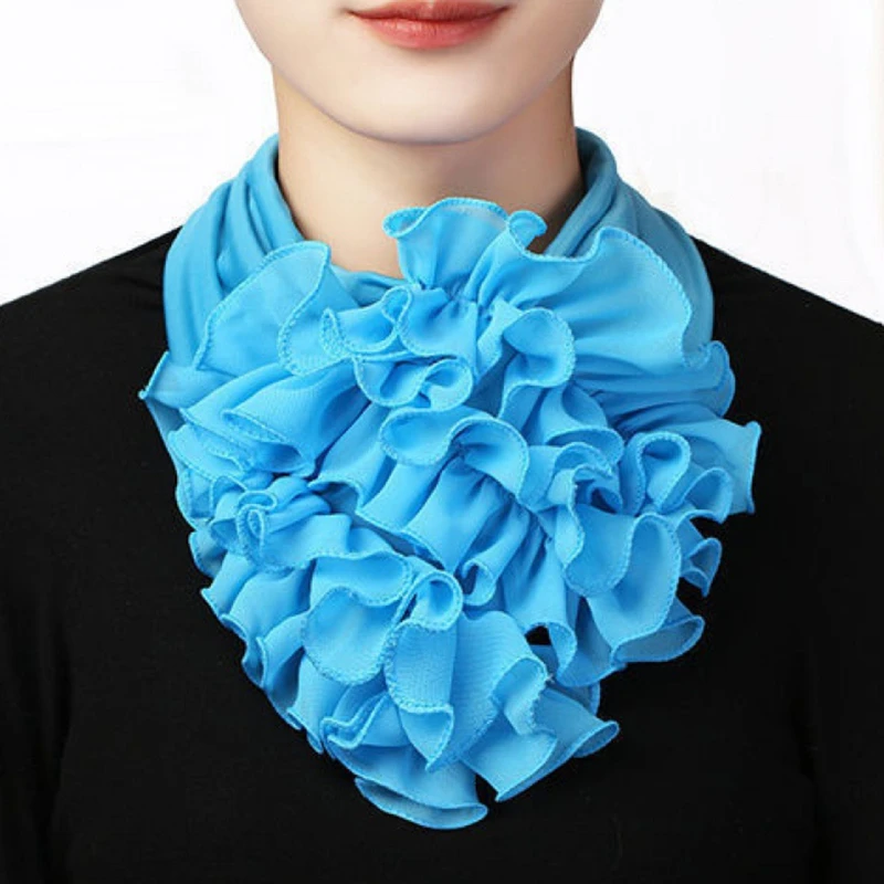 Korean Floral Chiffon Neck Guard False Collar Hedging Scarf Summer Women Ice Silk Protect Cervical Elastic Bib Headneck Headband