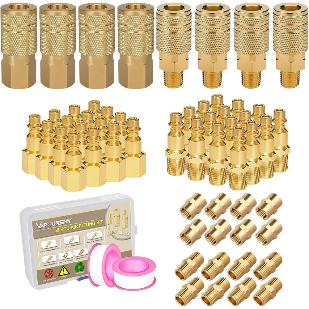 

58 Pcs Air Hose ittings, 1/4" NPT Air Coupler & Plug Kit, Industrial Interchange Quick Conts, Air Tool ittings or Proional Jobsi