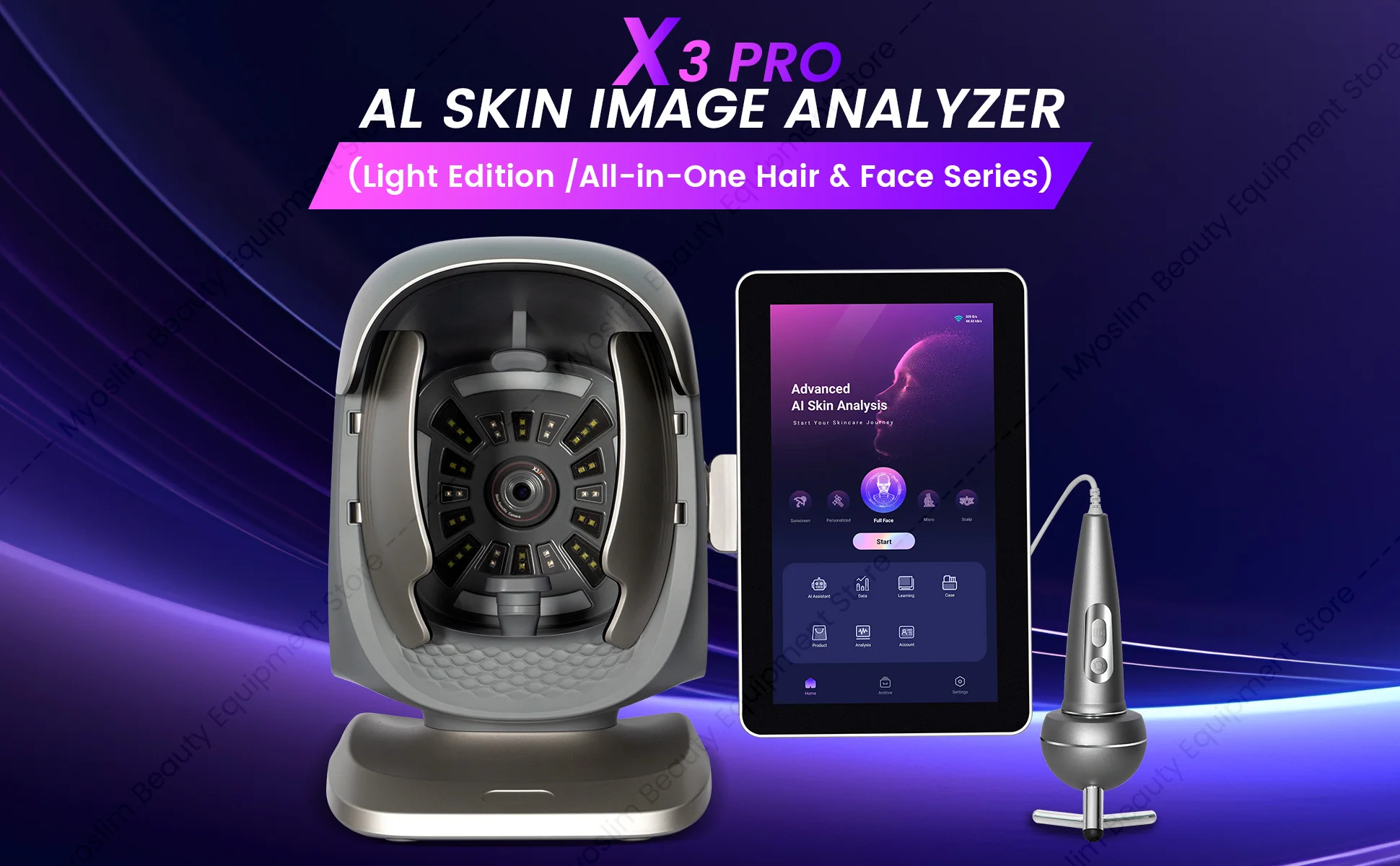 Professional 3D Facial Skin Analyzer Scanner with Dermatoscope and Face Mirror for Skin Face Diagnostics Analysis Machine.