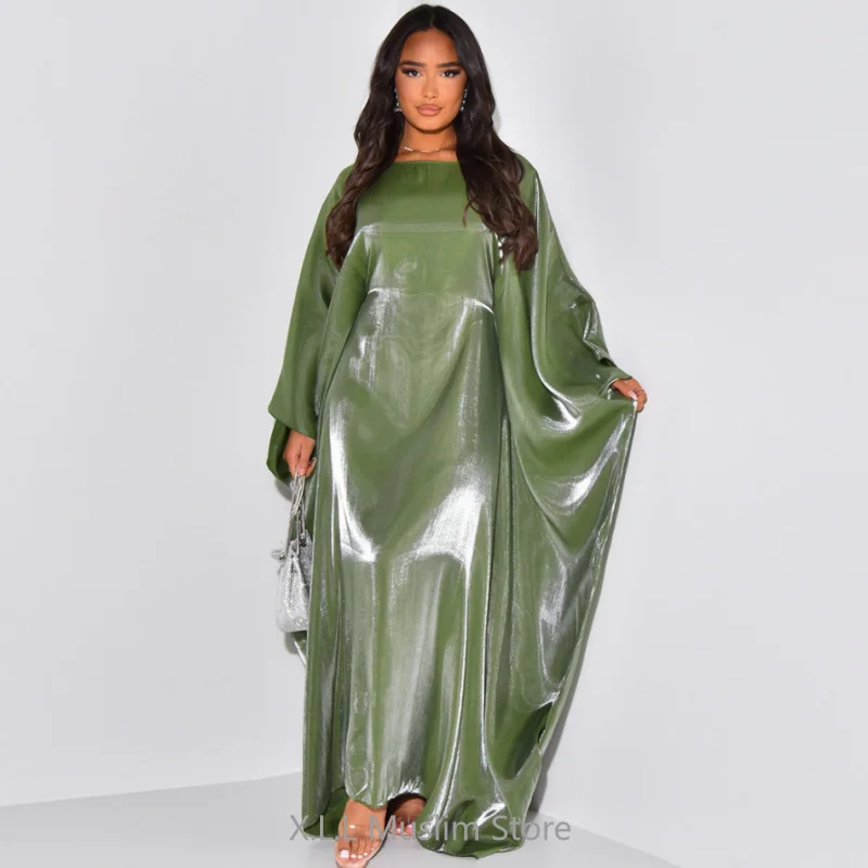 Batwing  Satin Abayas Colored Abaya Islam Prayer Dress Woman Muslim Girls Dress Kebaya Caftan Kaftan Dubai 2024 Robe Clothes