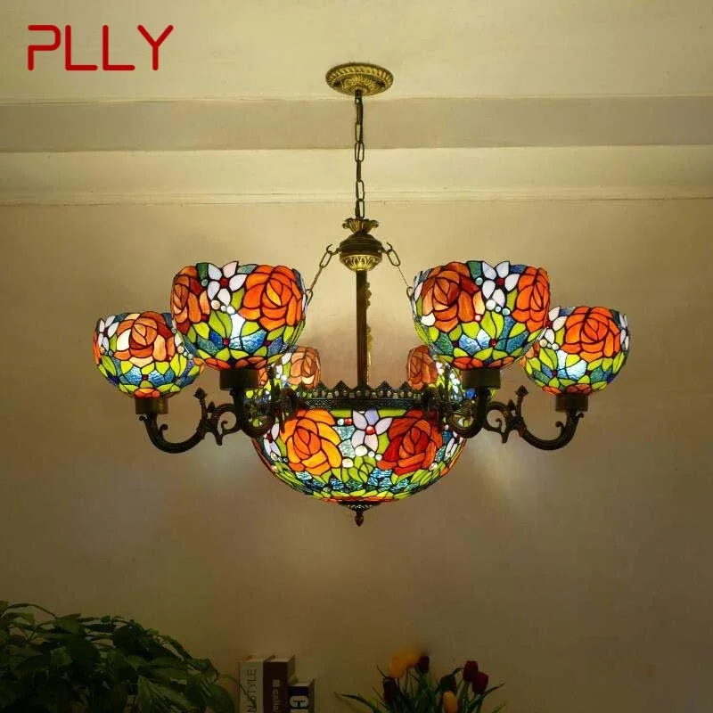 

PLLY Tiffany European Living Room PendantLamp Vintage Creative Color Glass restaurant Bedroom Hotel Chandelier