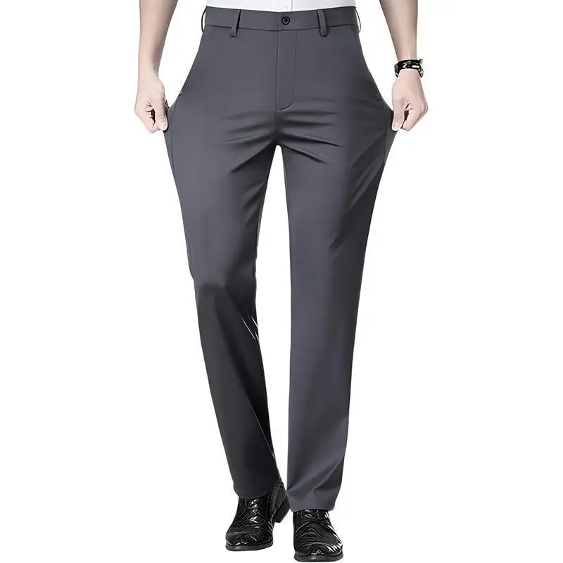 

Elastic Silk Trousers B 27198 Men's Business Pants with Side Buckle Other Basic Style for Spring Season Neutral Gender