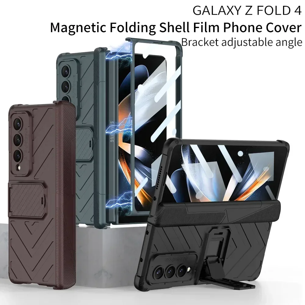 

Magnetic Attraction Phone Case For Samsung Galaxy Z Fold 4 Case With Hidden Bracket Transparent Shell Film Z Fold4 Cover