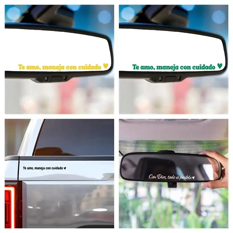 2Pcs Car Mirror Sticker Te Amo Maneja Con Cuidado Spanish I Love You Drive Mirror Sticker Waterproof Car Rear View Mirror Decal