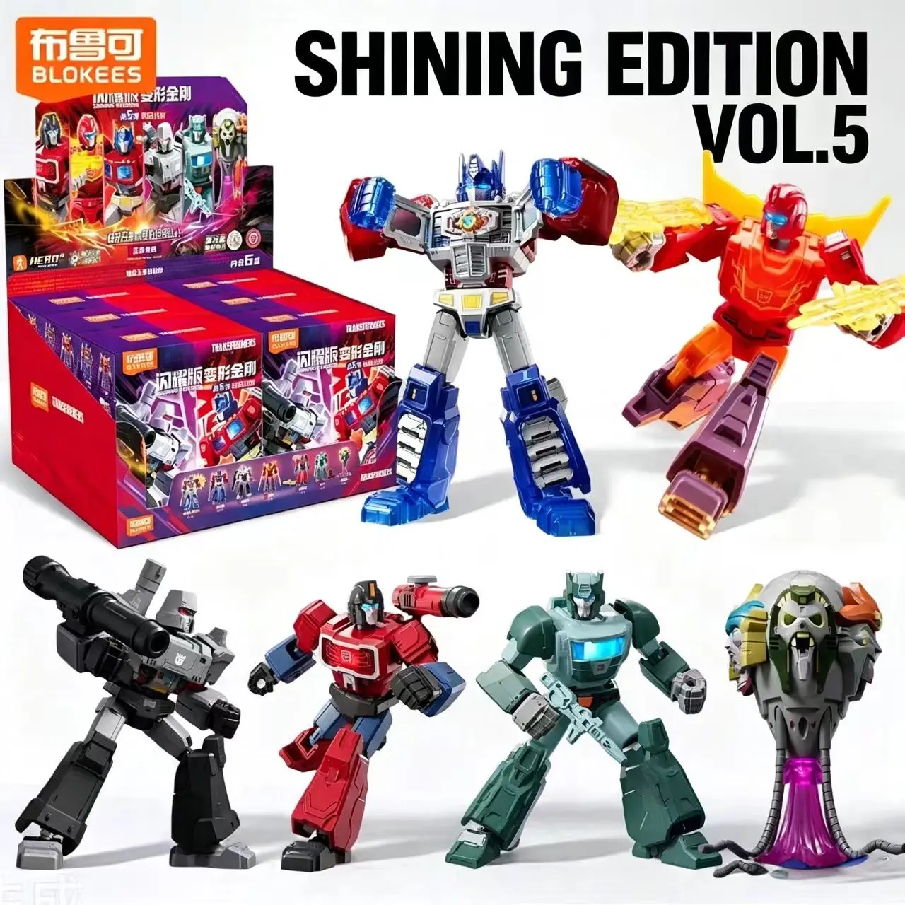 Blokees Transformers Shining 05 Eternal Rivalry Blind Box Montierbares Modell-Set Optimus Megatron Sammlerfigur für den Schreibtisch