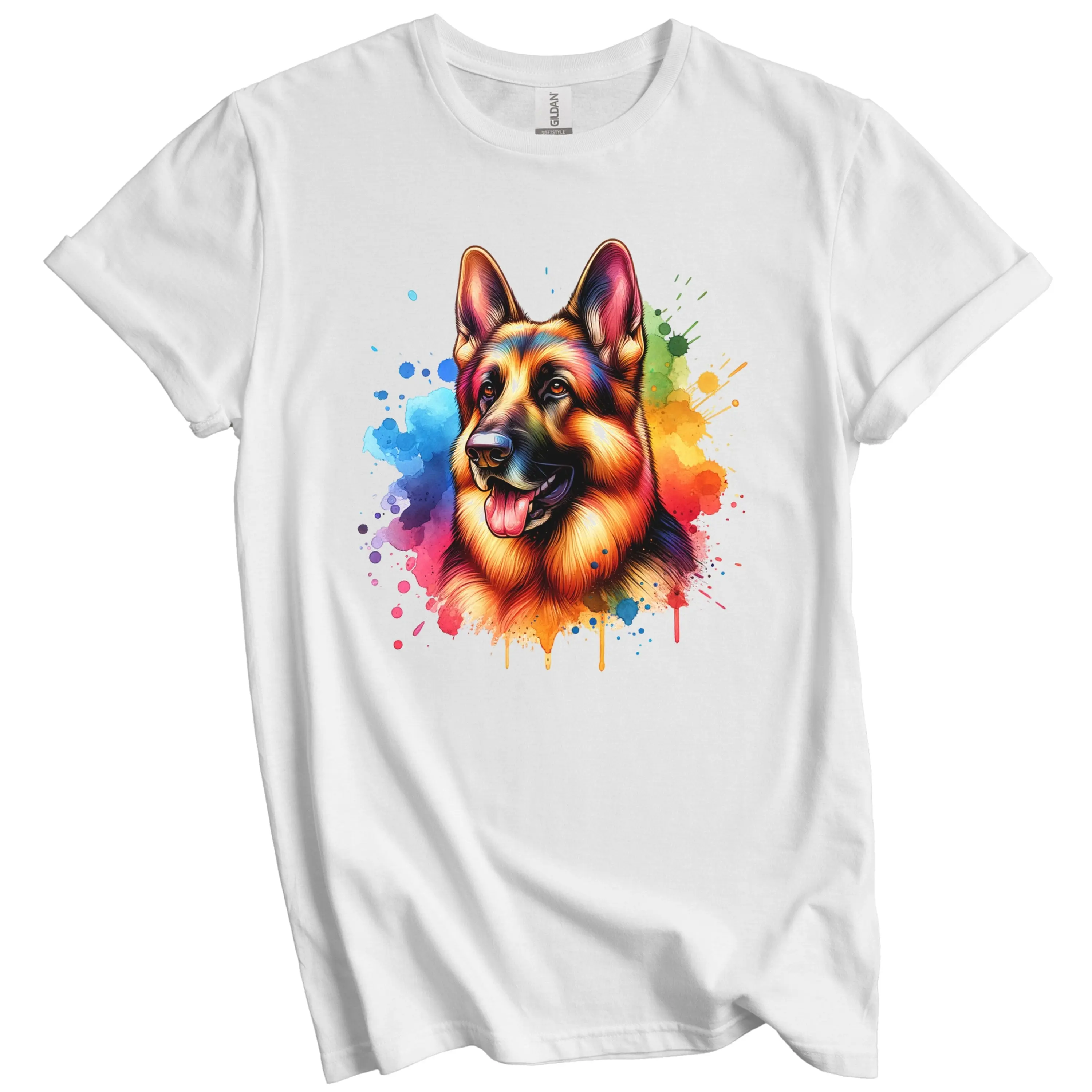 German Shepherd T Shirt Rainbow Watercolor Portrait Dog Lover Mom