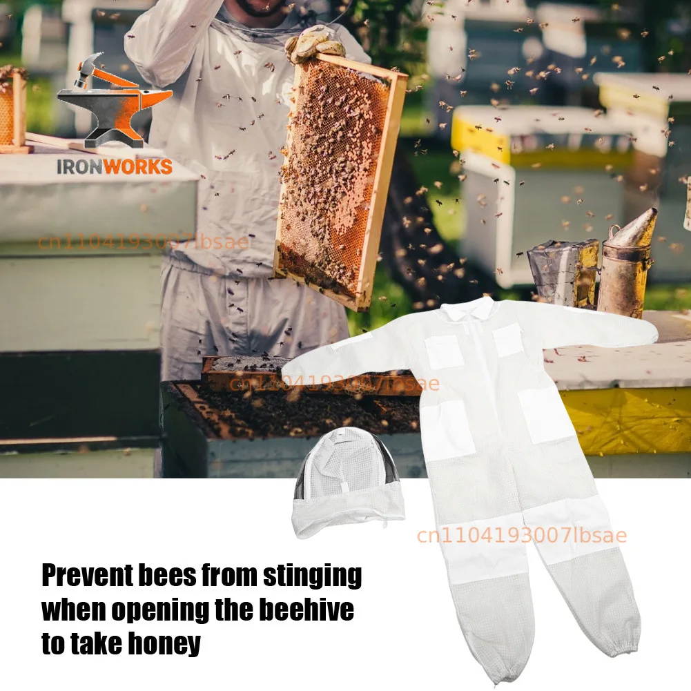 1set beekeeping suit white 3-layer mesh bee suit Metal zipper beekeeping suit for beekeeper apiculture tool Beekeeping equipment