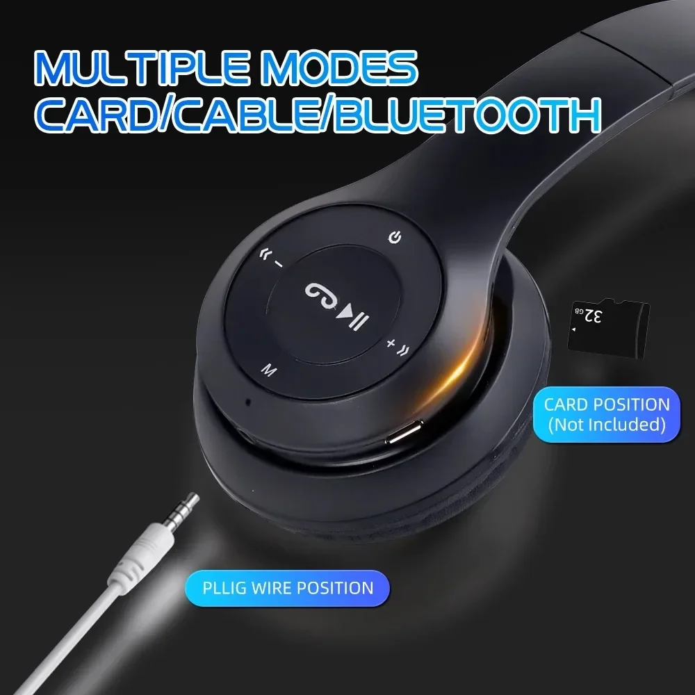 Bluetooth 5.0 fones de ouvido sem fio 3.5mm com fio suporte cartão tf dobrável redução ruído fone para iphone