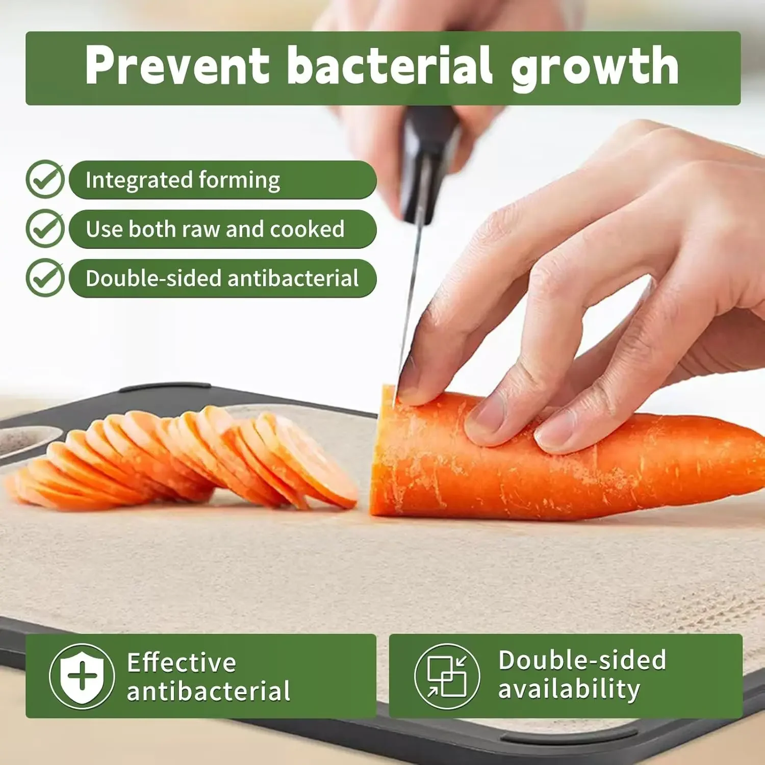 Grote dubbelzijdige snijplank, roestvrij staal en tarwestro voor vlees, groenten, fruit