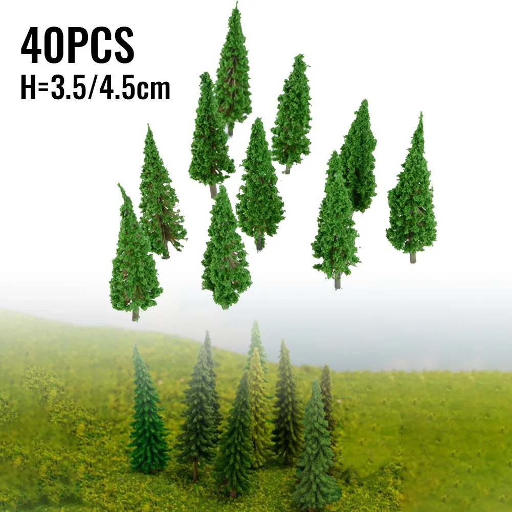 40Pcs Plastic Tower Shaped Trees Model Train Railway Railroad Scenery Landscape For Doll House Decor Pine Trees