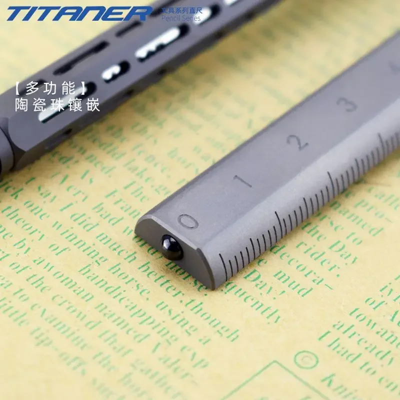 EDC Ruler Measurement Math outdoor Titanium Alloy with Ceramic Beads Portable  Survival Safety Tools Titanium Alloy EDC