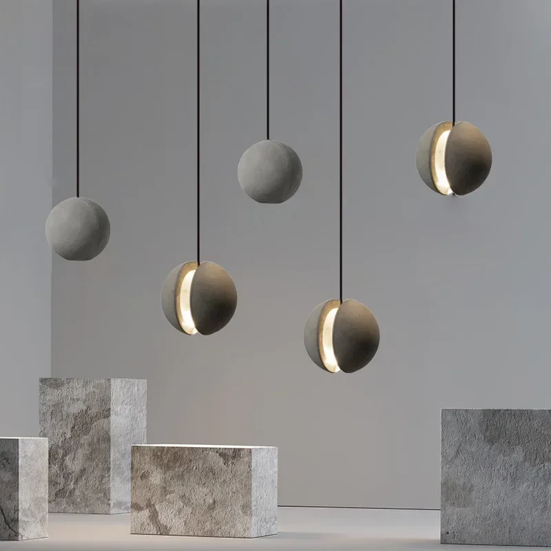 

Nordic Wabi Sabi Cement Led Pendant Lights Moon Planet Design Hanging Lamp Modern Bar Led Droplight Dining Room Suspend Lamp