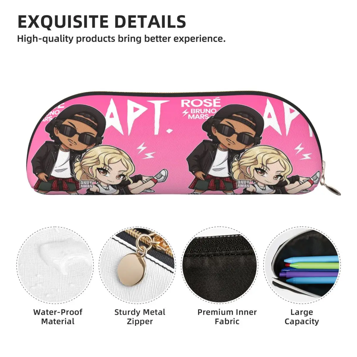 APT ROSE Bruno Mars مقلمة قلم رصاص الحقيبة تخزين لوازم مكتبية سعة كبيرة صندوق القلم حقيبة أقلام رصاص لهدايا الأطفال