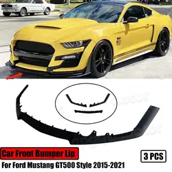 For Ford Mustang GT500 Style 2015-2021 Front Bumper Splitter Lip Trim Protector Spoiler AMMP Concepts Glossy Black Matte Black