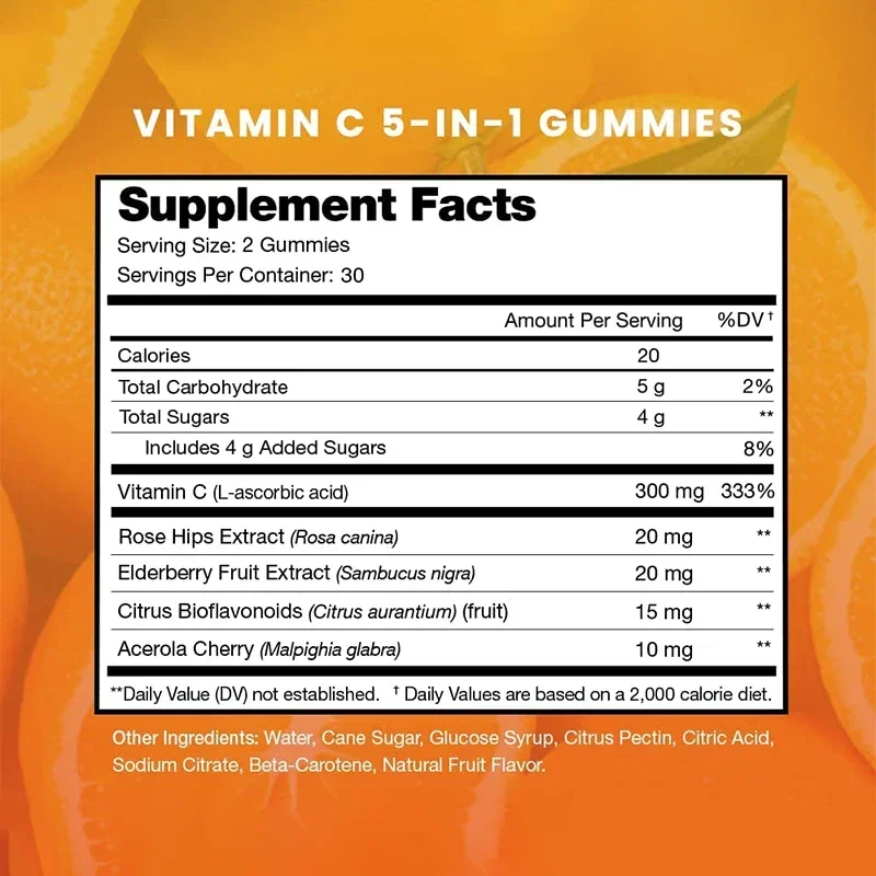 Vitamin C Gummies - Supports Vision and Cell Health, Boosts Immunity, Promotes Skin Nutrition Health, Brighten Skin