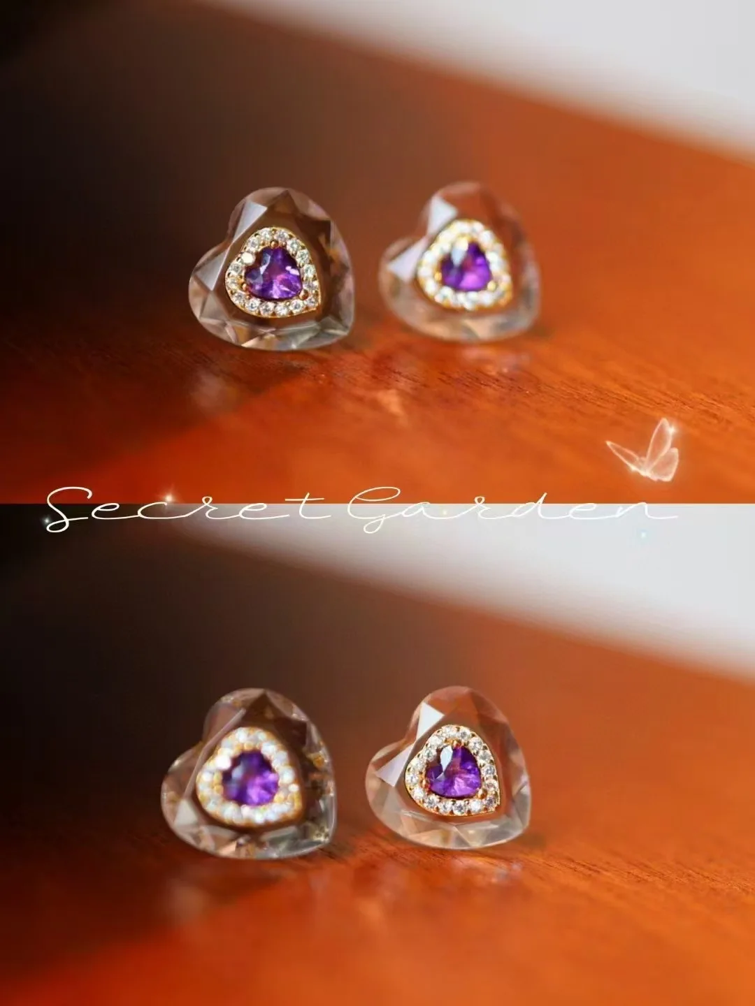 

Certificated 925 Silver Natural White Crystal Amethyst Heart Ear Stud Transparent Quartz Earrings Romantic Jewelry Gift For Her