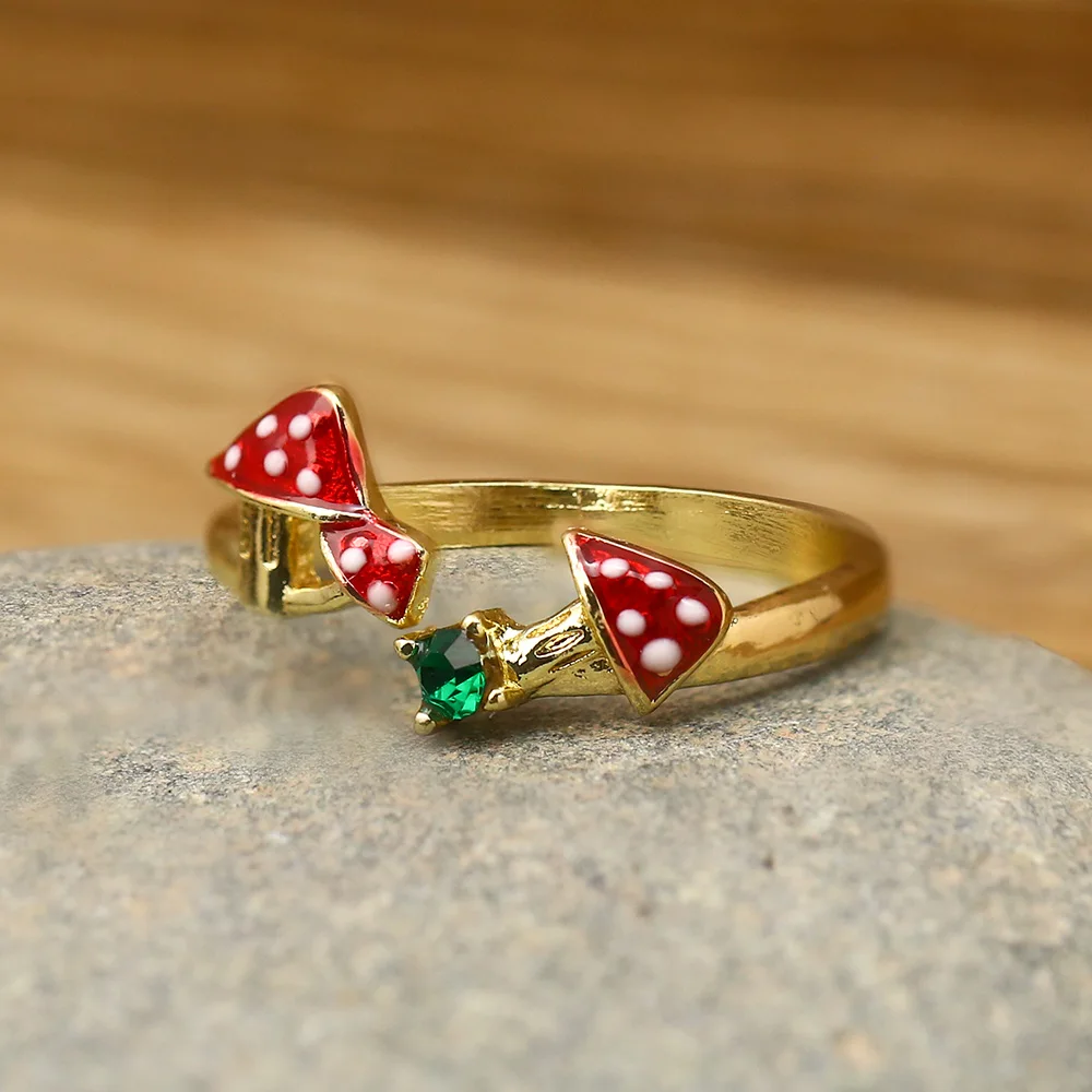 1 Pc Fashion Christmas Mushroom Cute Creative Gold Ring Women Party Daily Gift Adjustable Open Ring