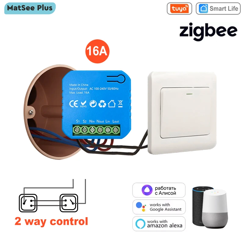 

Tuya Smart ZigBee Switch Module Supports 1/2 Way Energy Monitor Timer 16A Remote Control Automation Works with Google Home Alexa