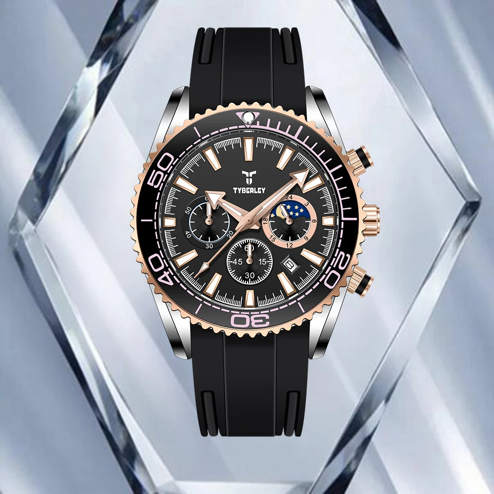 TYBERLEY 2026 New Men's Quartz Watch Casual Fashion Small Three-Pin Chronograph Quartz Watch Waterproof Design Luminous Function