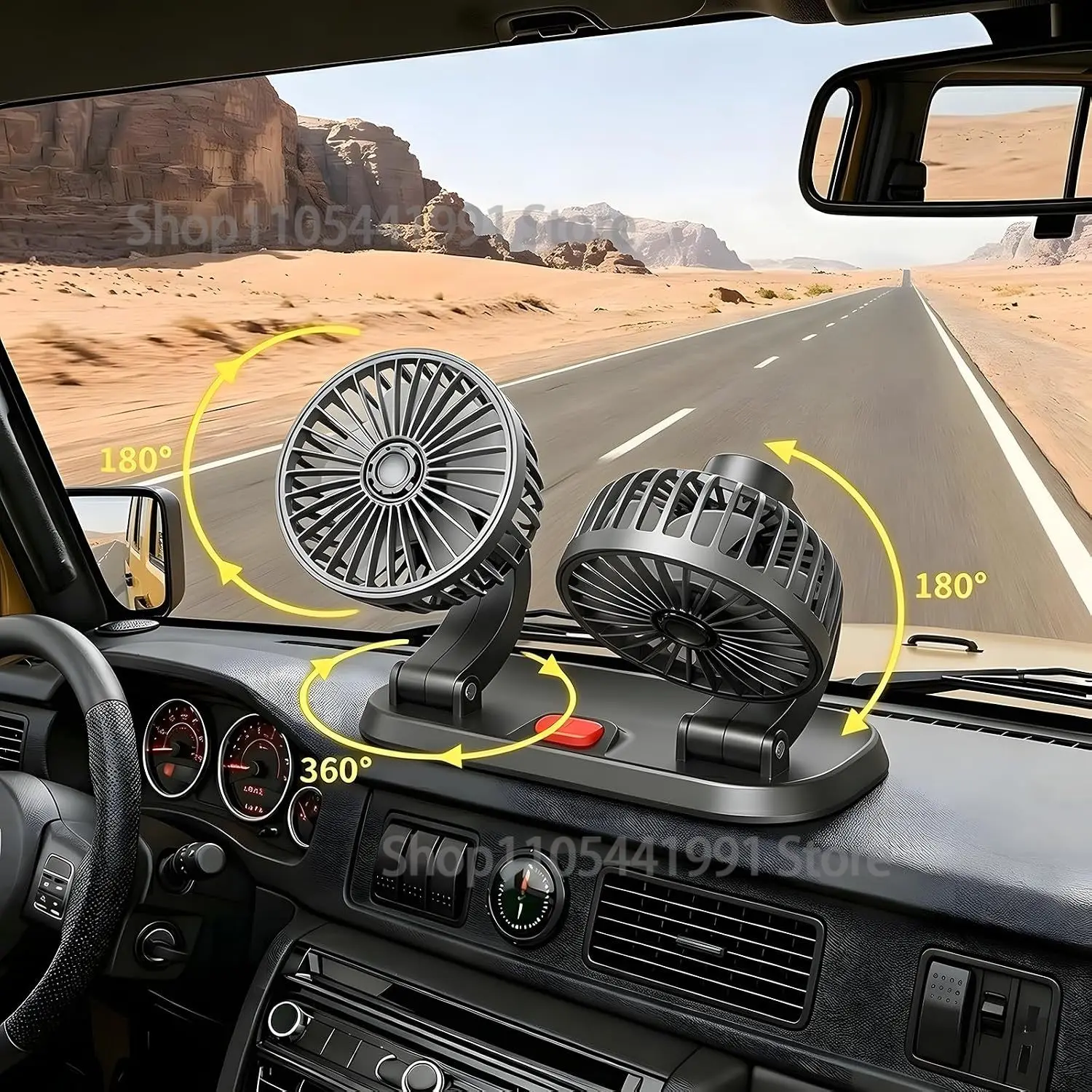 Dual Head Car Fan for Vehicle 360° Cooling Fan with 2 Speeds, Dashboard Air Circulator for Car Truck SUV RV, Car Backseat