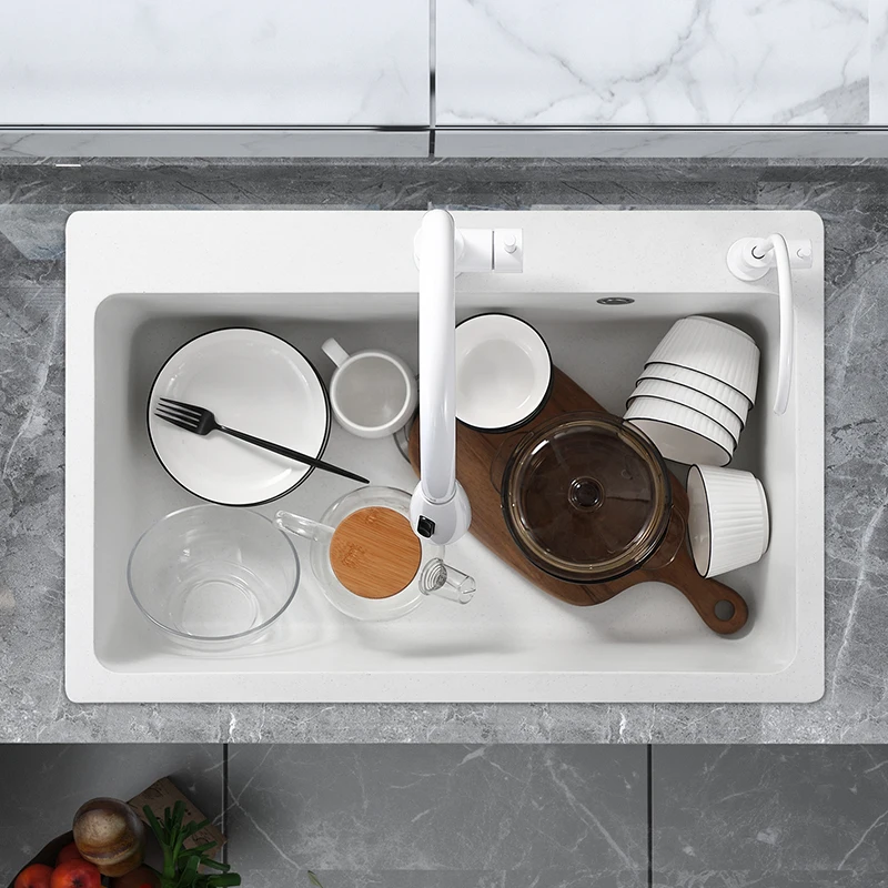 #Quartz Stone White Sink Large Single Sink Under Counter Kitchen Sink Dishwasher Granite Vegetable Basin Dishwasher