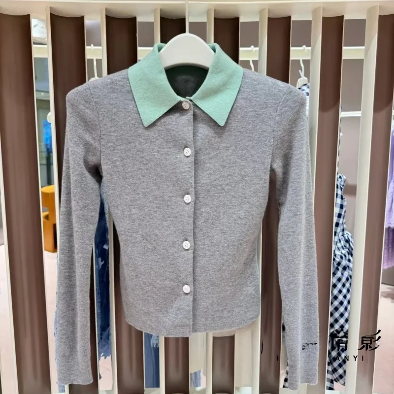 

Early Autumn Color Blo Single Button Knitted Slim Fit Cardigan Base irt for Women Commute Sle Long Sve Pol...