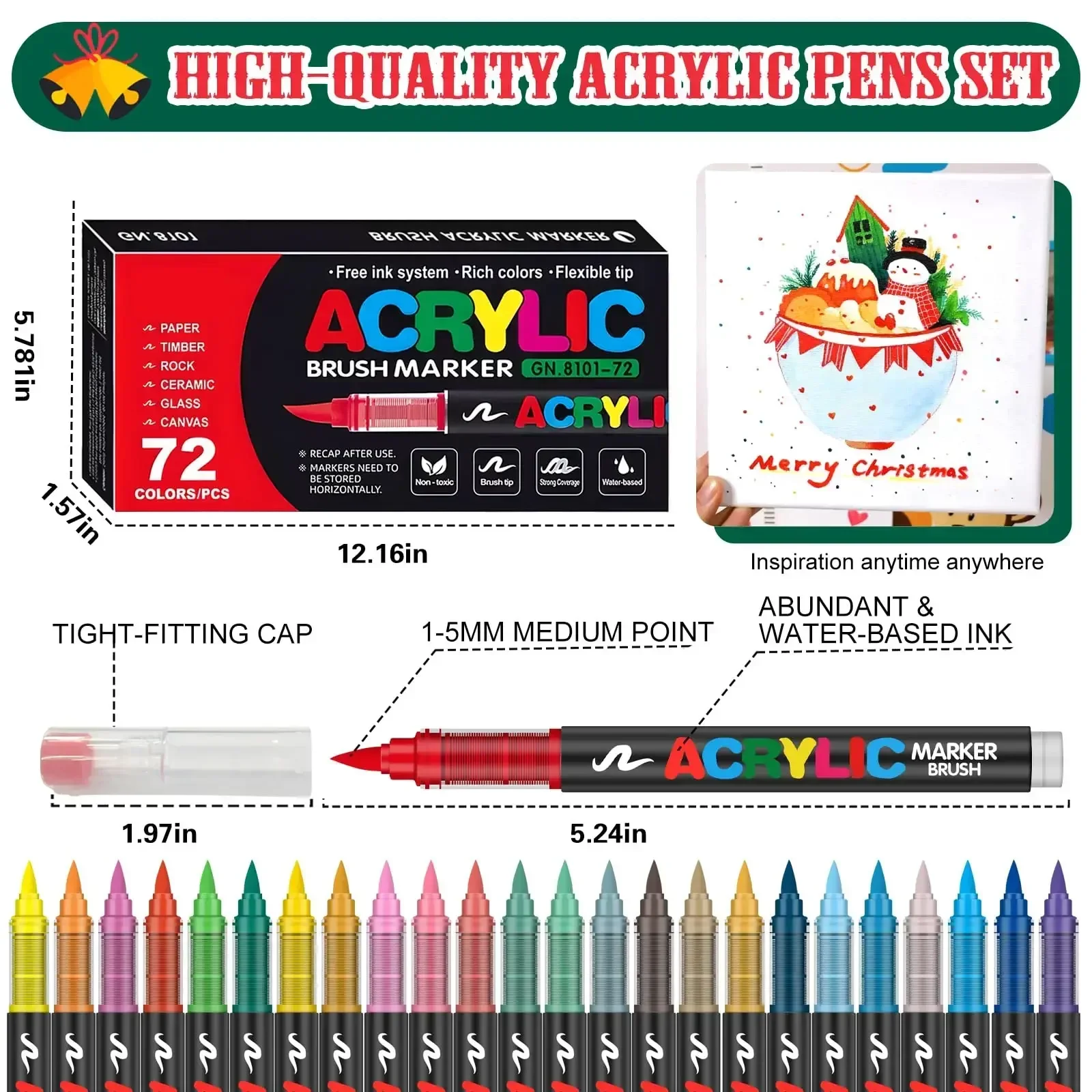 12/120 Colors Paint Markers, Brush Acrylic Paint Pens for Art Supplies Fabric Paint Stone Glass Ceramic Wood Rock Christmas Card image 6