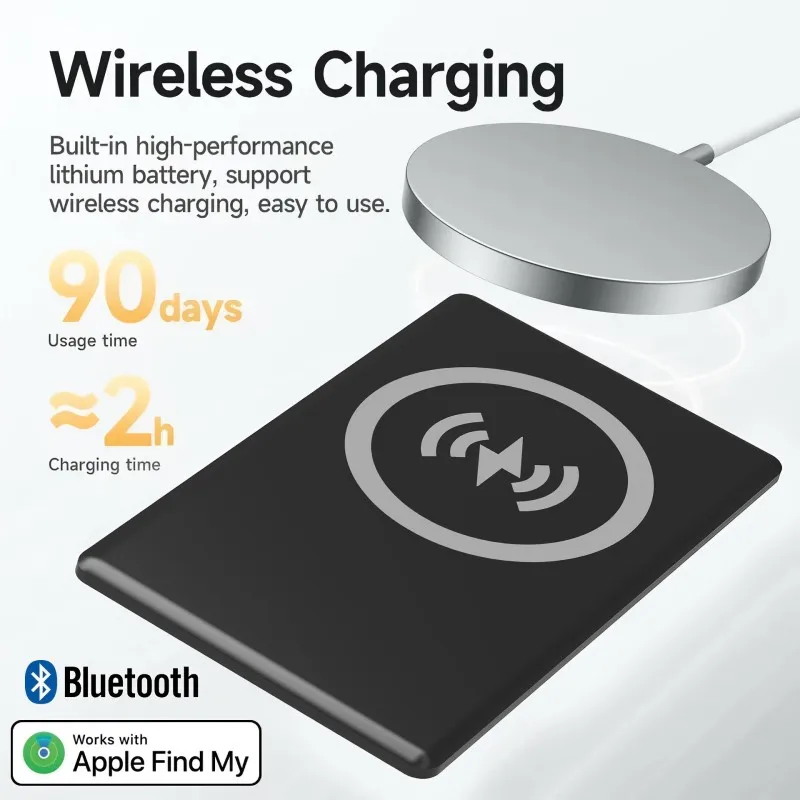 

IP68 Ультратонкий GPS Smart Tag Card Finder работает с Apple Find My, для рюкзака-кошелька, чемодана, поддержка беспроводной зарядки