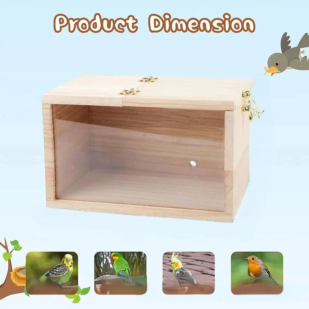 Natural Pine Translucent Observable Bird House Parrot Wooden Breeding Box Outdoor Garden Decorative Birdhouse Safe Comfort Home