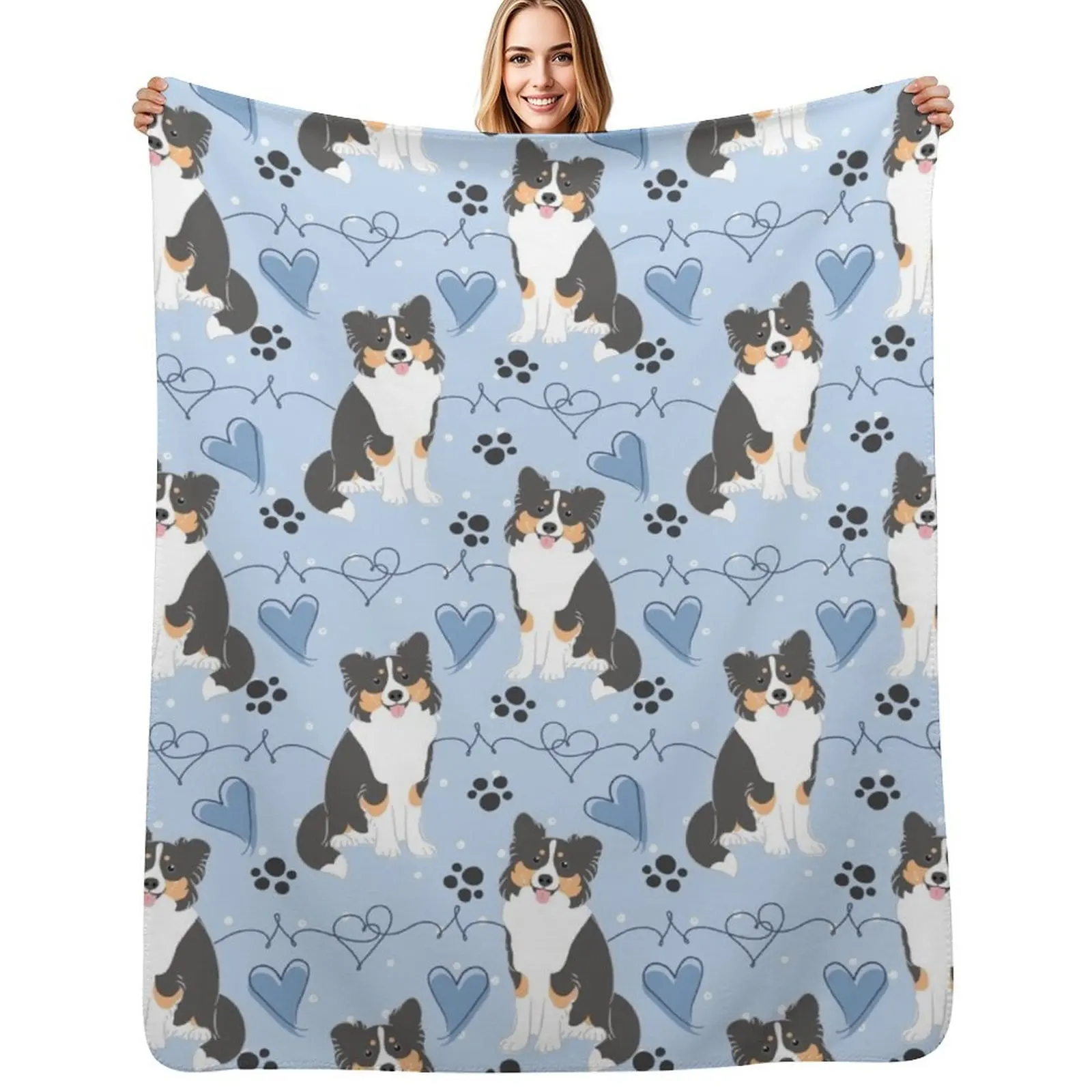 

LOVE Black Tricolor Border Collie Throw Blanket Beach warm for winter Soft Plush Plaid bed plaid Blankets