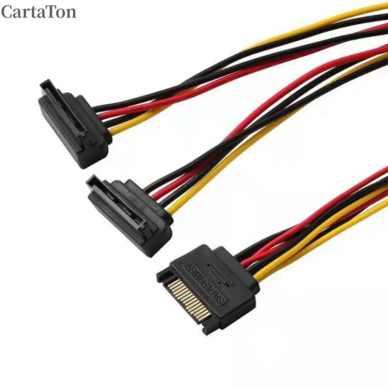 15PIN SATA Cable 1 to 2 Extention Cable Splitter Elbow Cord PC Hard Drive Power Supply Wire SATA 90° Angel Plug Adapter Extender