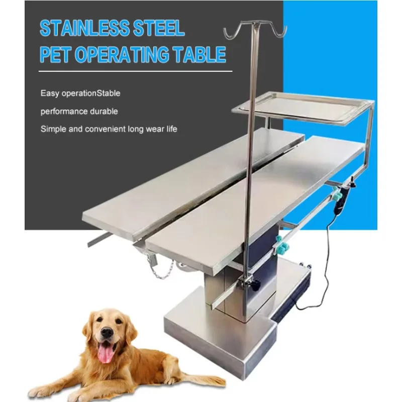 Stainless Steel Pet Operating Table With IV Pole And Tray Electric Lifting V-Top Surgical Table For Hospital Use