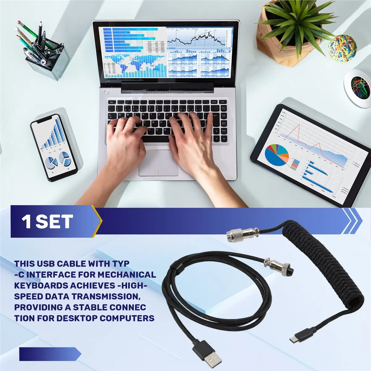 A64K Usb Keyboard Cable Black Coiled Keyboard Usb Type C Cable DIY Aviation Plug Cable Connector Gaming Usb Keyboard Cable